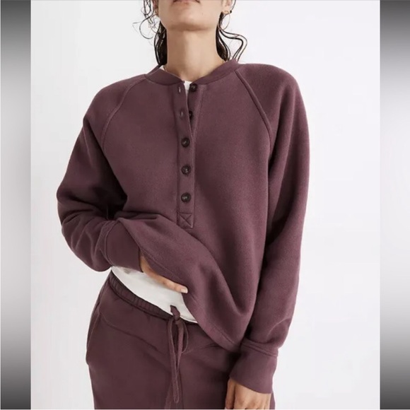 Madewell MWL Betterterry Henley Manor Purple Sweatshirt Loungewear Top - Picture 2 of 7